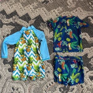 2 toddler boys rash guard swimwear bathing suit animal jungle print pineapple
